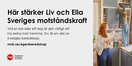 Kampanjbild med text för Beredskapsveckan, en mamma och en dotter i ett kök. 