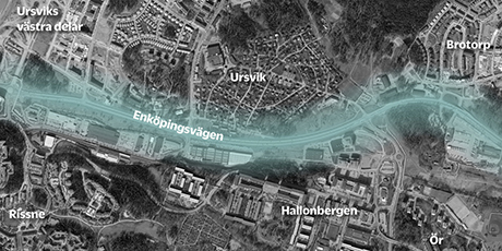 Flygbild över Enköpingsvägen.