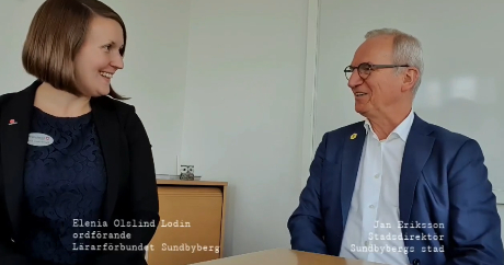 Jan Eriksson, stadsdirektör i Sundbybergs stad intervjuas på Världslärardagen av Lärarförbundet Sundbyberg.