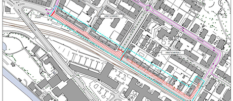 Översiktsbild, trafiksituation i samband med Trafikverkets förberedande arbeten på Järnvägsgatan.