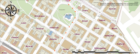 Kartbild Rosengatan med markering mellan Sturegatan och Tulegatan.