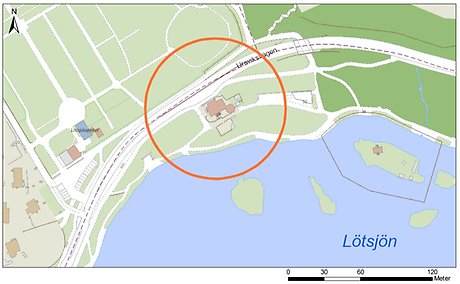 Karta med markering vid Gröna Stugan