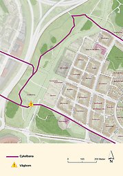 Karta över omledningar gång och cykel i Ursvik